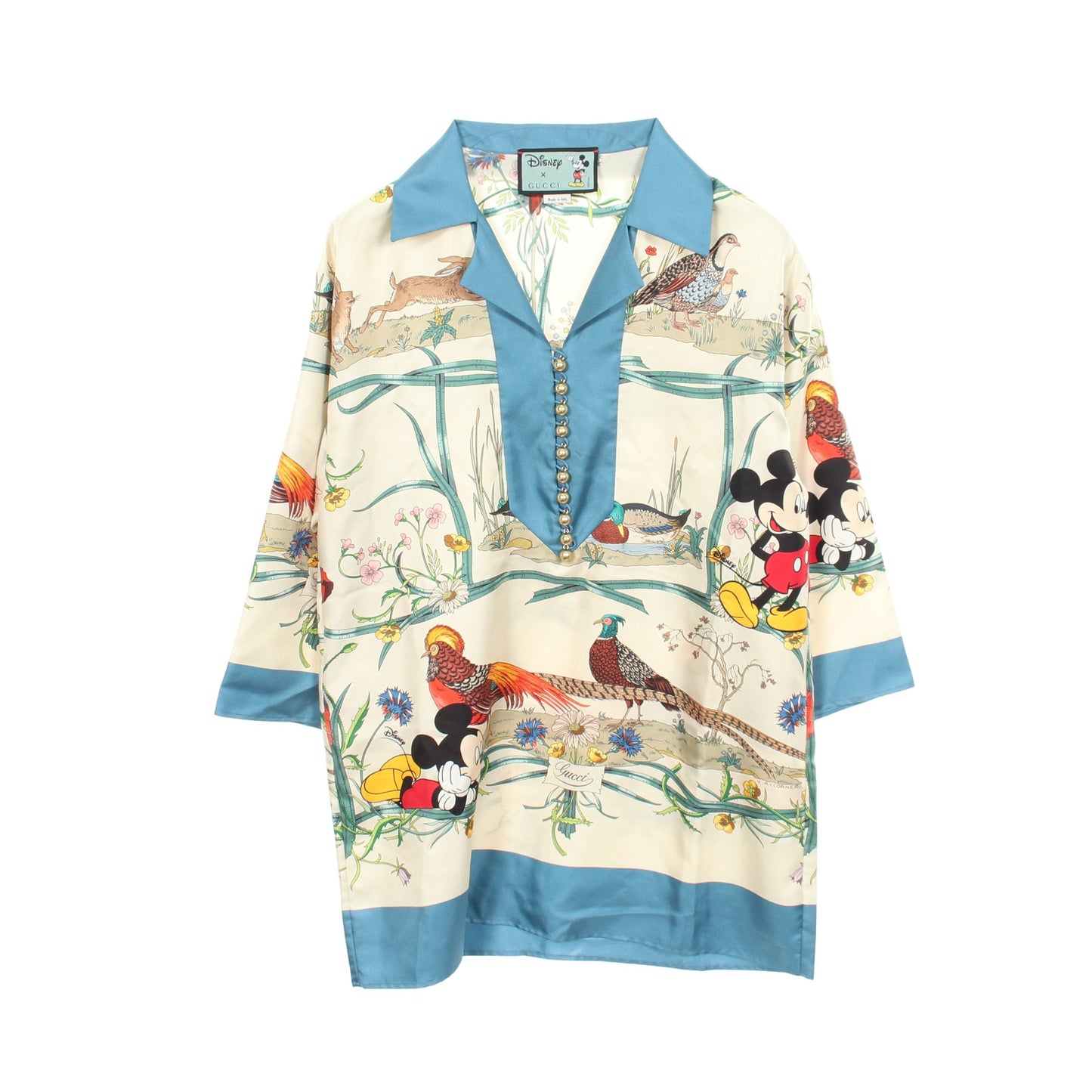 GUCCI × Disney ミッキーマウス プルオーバー ブラウス シルク アイボリー ブルー マルチカラー グッチ