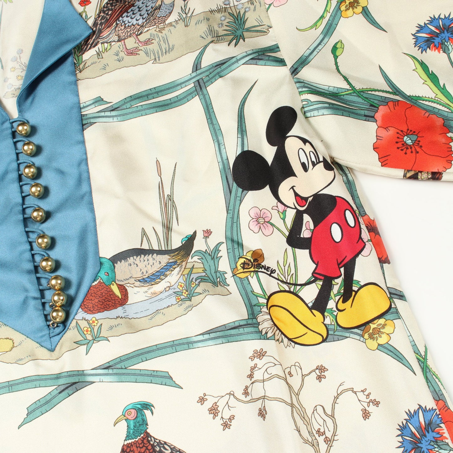 GUCCI × Disney ミッキーマウス プルオーバー ブラウス シルク アイボリー ブルー マルチカラー グッチ