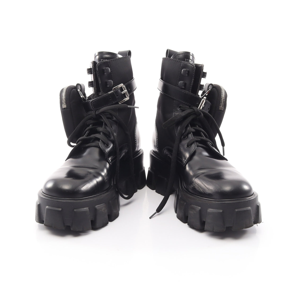 Re-Nylon モノリス ブーツ レザー ナイロン ブラック プラダ シューズ PRADA