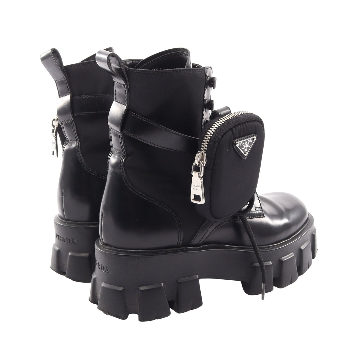 Re-Nylon モノリス ブーツ レザー ナイロン ブラック プラダ シューズ PRADA