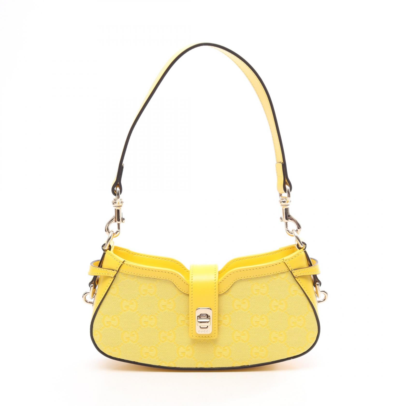 ムーンサイド ミニ GGキャンバス ワンショルダーバッグ キャンバス レザー イエロー グッチ バッグ GUCCI