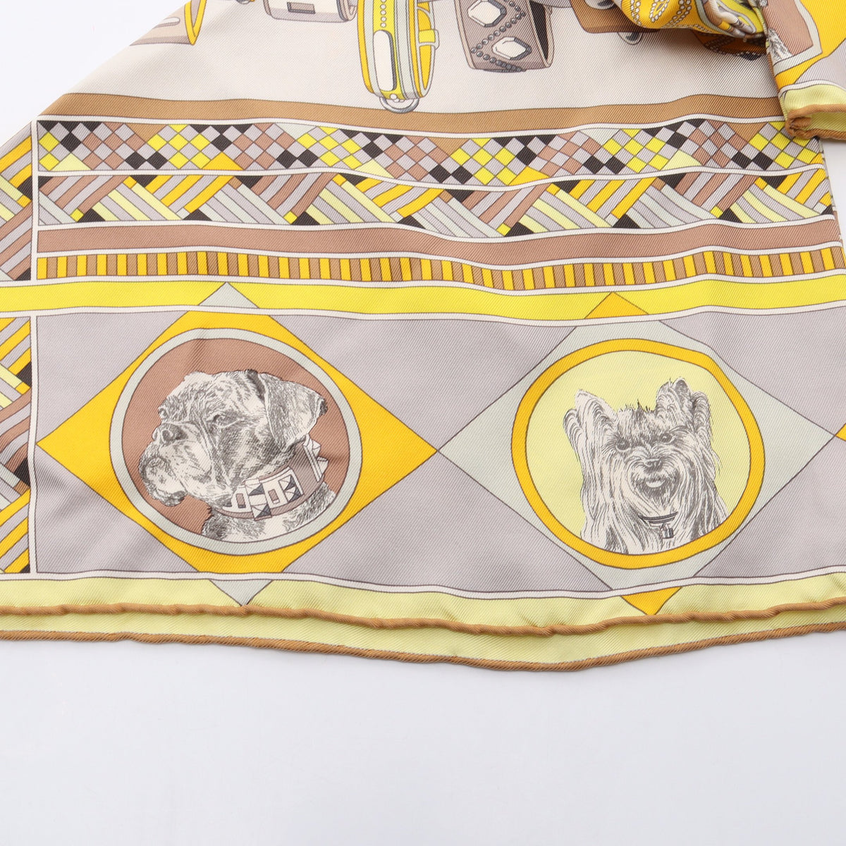 petit h Colliers et Chiens フカーフタイ スカーフ シルク イエローブラウン マルチカラー エルメス 財布・小物 HERMES
