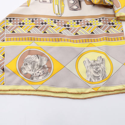 petit h Colliers et Chiens フカーフタイ スカーフ シルク イエローブラウン マルチカラー エルメス 財布・小物 HERMES