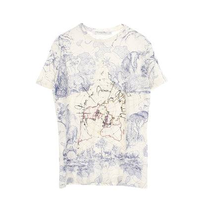 Around the World トートバッグ付き 半袖Tシャツ コットン リネン オフホワイト ブルー マルチカラー クリスチャンディオール