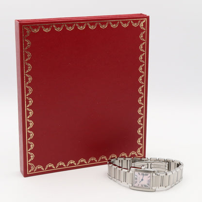 タンクフランセーズ SM レディース 腕時計 クオーツ ステンレススチール ピンク ピンクシェル カルティエ 時計 Cartier