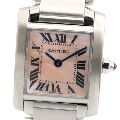 タンクフランセーズ SM レディース 腕時計 クオーツ ステンレススチール ピンク ピンクシェル カルティエ 時計 Cartier