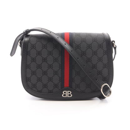 BALENCIAGA × GUCCI ザ ハッカープロジェクト ショルダーバッグ キャンバス レザー ダークグレー ブラック マルチカラー バレンシアガ