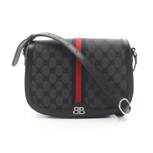 BALENCIAGA × GUCCI ザ ハッカープロジェクト ショルダーバッグ キャンバス レザー ダークグレー ブラック マルチカラー バレンシアガ バッグ BALENCIAGA