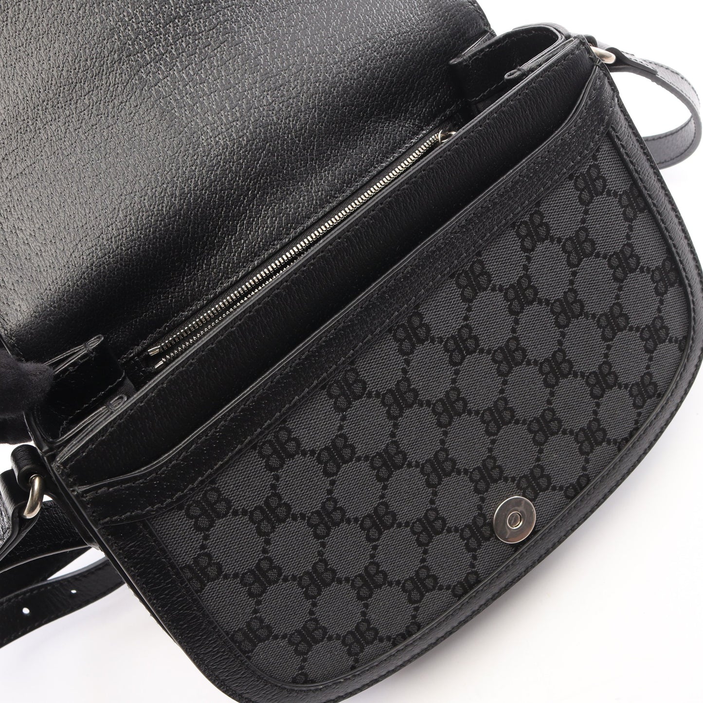 BALENCIAGA × GUCCI ザ ハッカープロジェクト ショルダーバッグ キャンバス レザー ダークグレー ブラック マルチカラー バレンシアガ