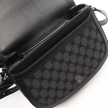 BALENCIAGA × GUCCI ザ ハッカープロジェクト ショルダーバッグ キャンバス レザー ダークグレー ブラック マルチカラー バレンシアガ