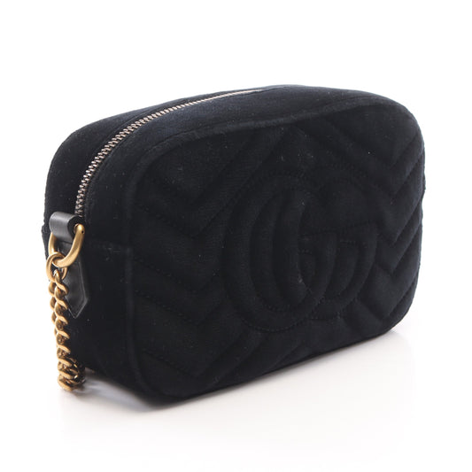 GGマーモント キルティング ミニバッグ ビジュー チェーンショルダーバッグ ベロア レザー ブラック グッチ バッグ GUCCI