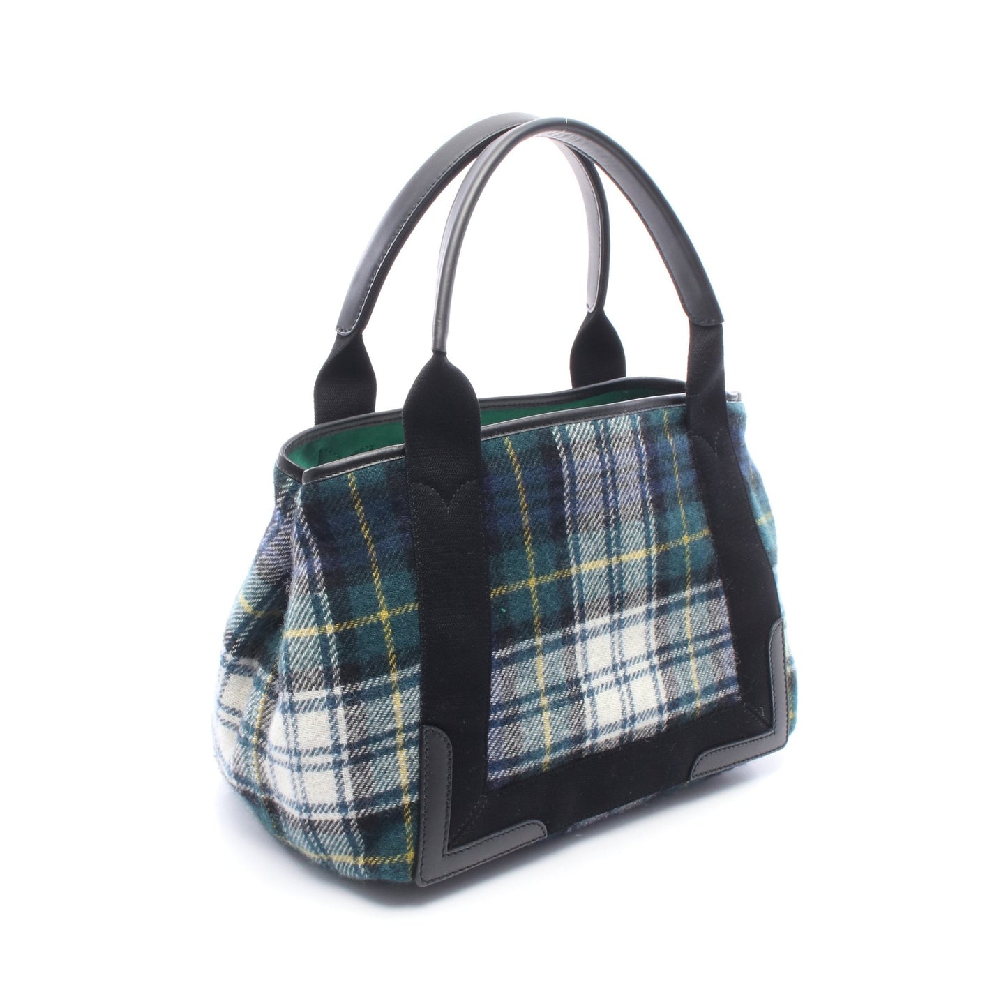 NAVY CABAS S ネイビーカバ チェック ハンドバッグ トートバッグ ウール レザー グリーン ブラック マルチカラー バレンシアガ