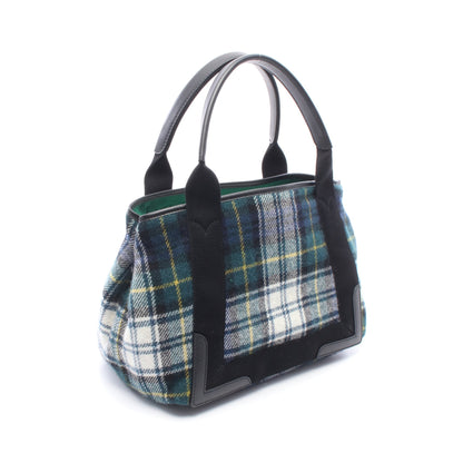 NAVY CABAS S ネイビーカバ チェック ハンドバッグ トートバッグ ウール レザー グリーン ブラック マルチカラー バレンシアガ