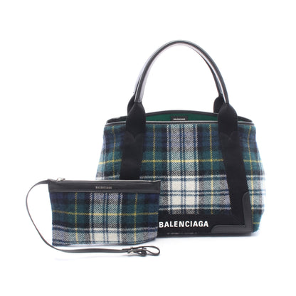 NAVY CABAS S ネイビーカバ チェック ハンドバッグ トートバッグ ウール レザー グリーン ブラック マルチカラー バレンシアガ
