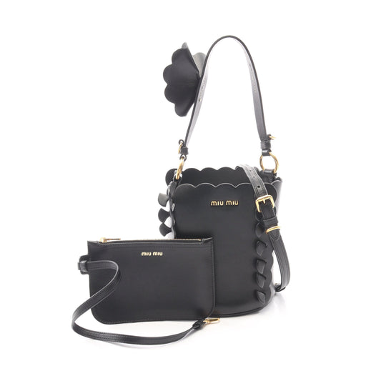 バケットバッグ フラワー 2WAY ハンドバッグ レザー ブラック ミュウミュウ バッグ miu miu