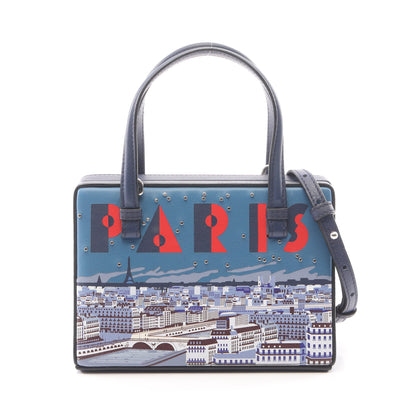 POSTAL SMALL ポスタル スモール シティ パリ 2WAY ハンドバッグ レザー ネイビー マルチカラー ロエベ