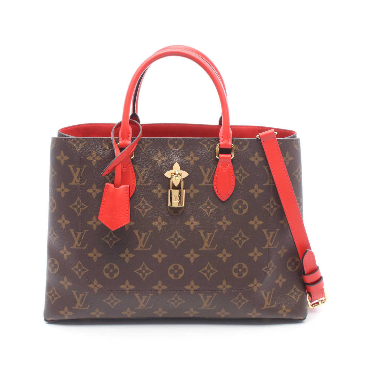フラワー トート モノグラム コクリコ 2WAY ハンドバッグ トートバッグ PVC レザー ブラウン レッド ルイヴィトン バッグ LOUIS VUITTON