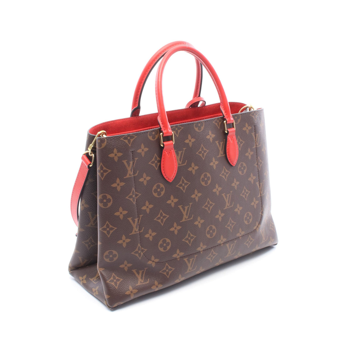フラワー トート モノグラム コクリコ 2WAY ハンドバッグ トートバッグ PVC レザー ブラウン レッド ルイヴィトン バッグ LOUIS VUITTON