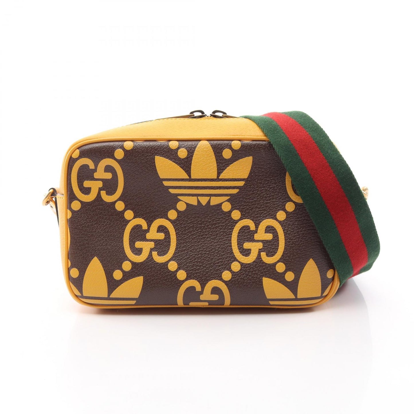 GUCCI × adidas ショルダーバッグ レザー ダークブラウン イエロー グッチ