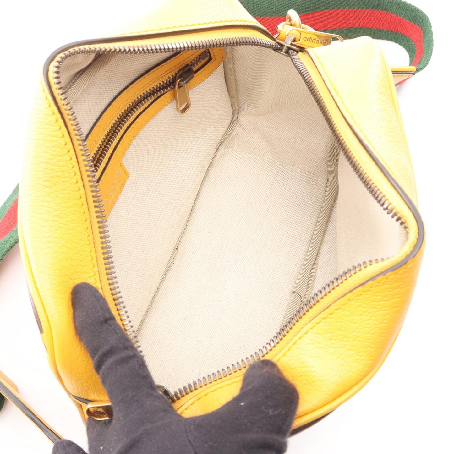 GUCCI × adidas ショルダーバッグ レザー ダークブラウン イエロー グッチ