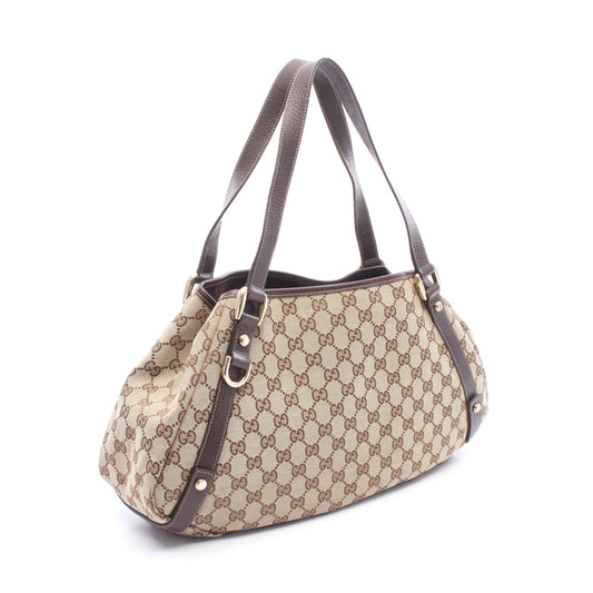 アビー ショルダーバッグ キャンバス レザー ベージュ ダークブラウン グッチ バッグ GUCCI