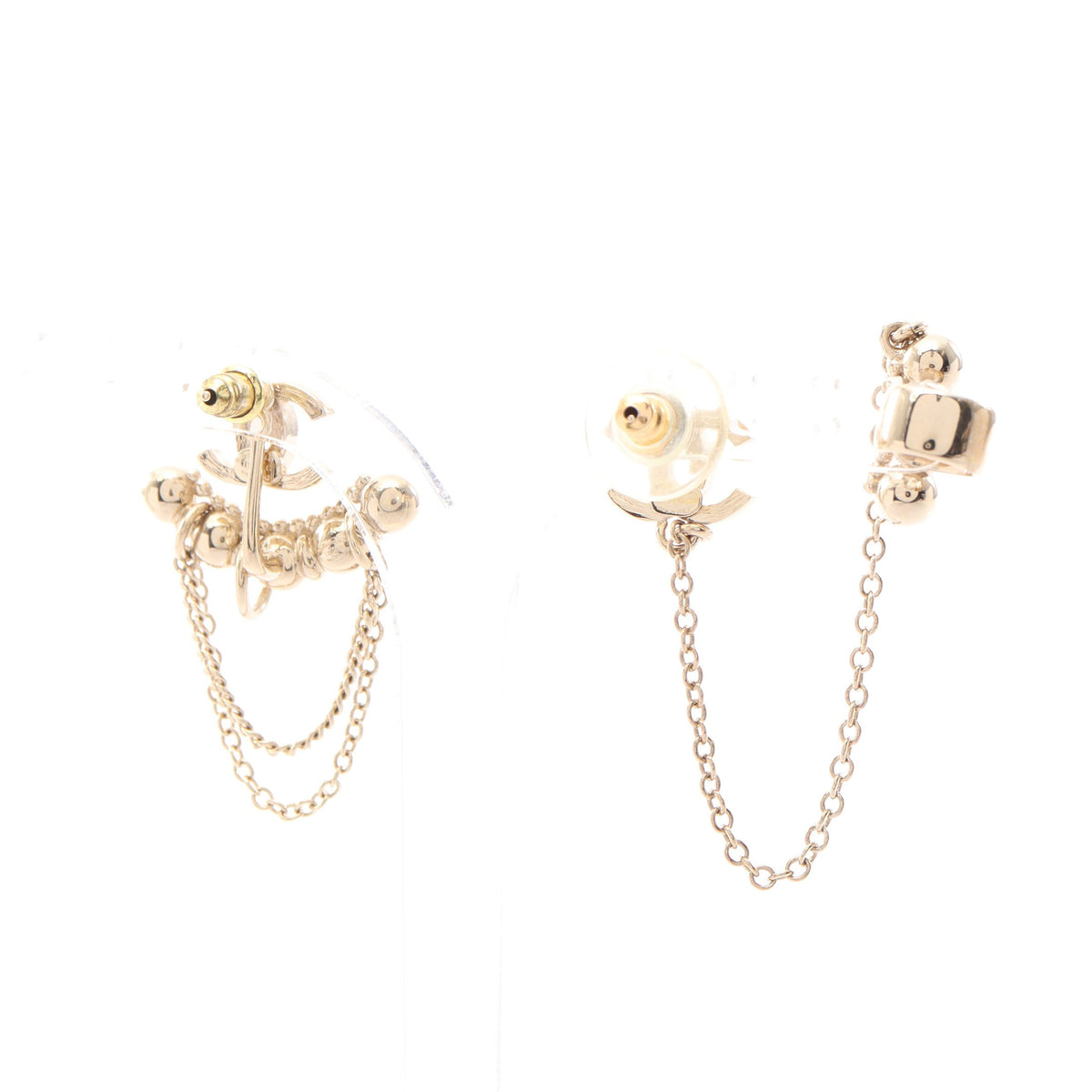 ココマーク スウィング チェーン イヤーカフ付き ピアス GP ゴールド クリア I22C シャネル アクセサリー CHANEL