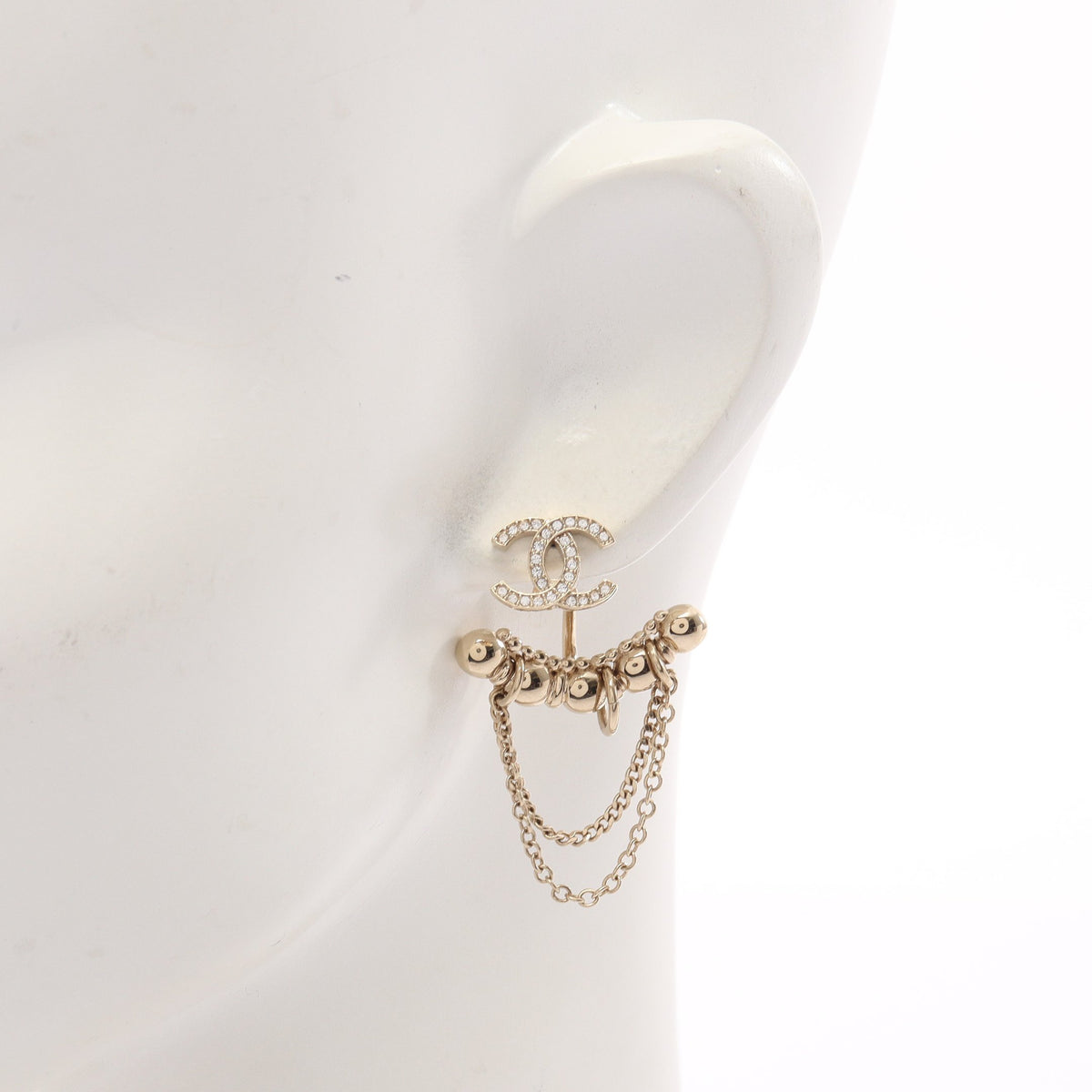 ココマーク スウィング チェーン イヤーカフ付き ピアス GP ゴールド クリア I22C シャネル アクセサリー CHANEL