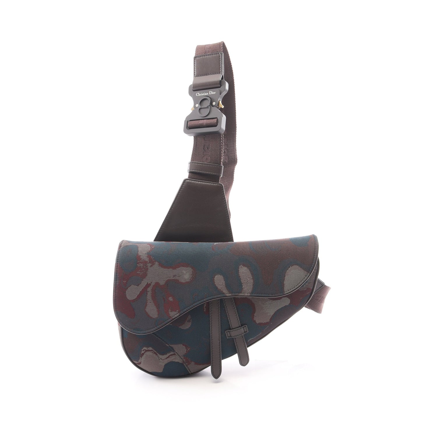 DIOR × PETER DOIG サドルバッグ ボディバッグ キャンバス レザー ダークブラウン マルチカラー ディオール