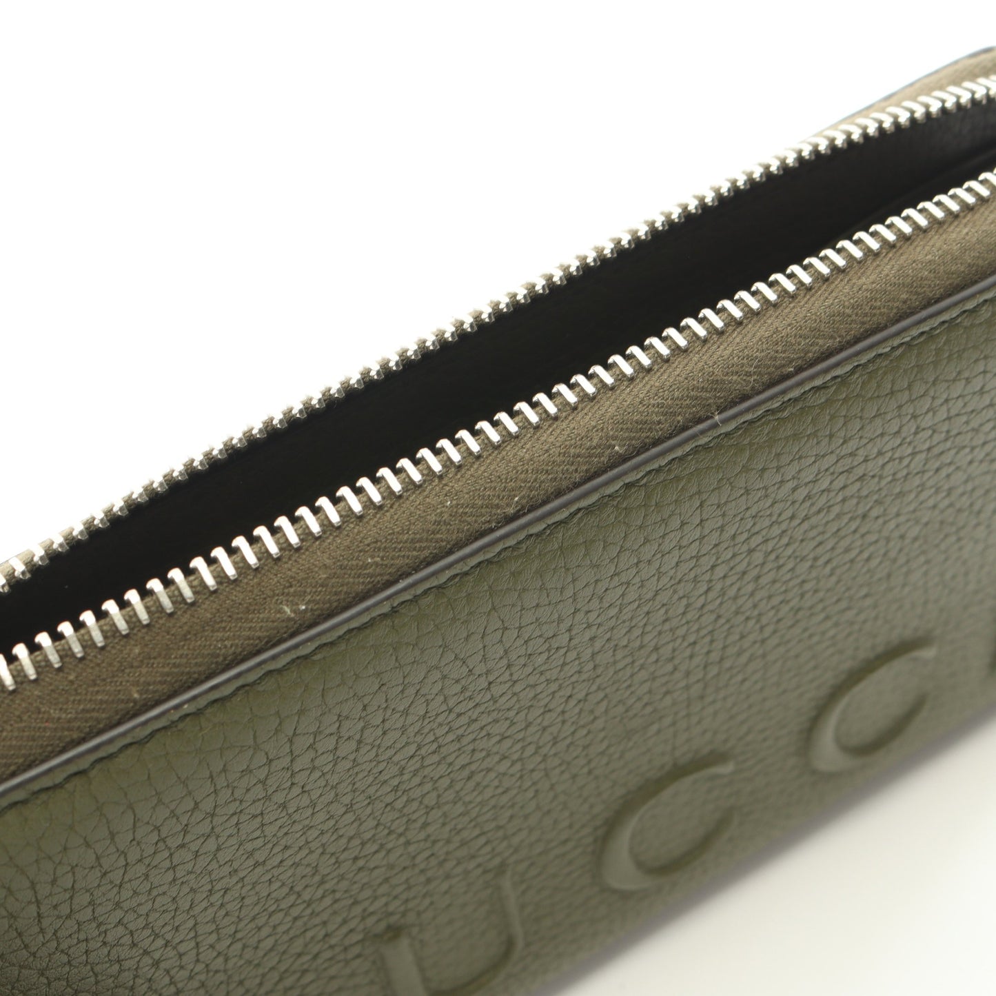 ロゴ ラウンドファスナー長財布 レザー カーキグリーン グッチ