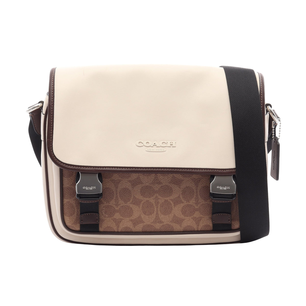 レーサー メッセンジャー カラーブロック シグネチャー ショルダーバッグ レザー PVC ホワイト ブラウン ベージュ コーチ バッグ COACH