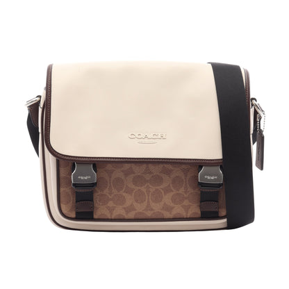 レーサー メッセンジャー カラーブロック シグネチャー ショルダーバッグ レザー PVC ホワイト ブラウン ベージュ コーチ バッグ COACH