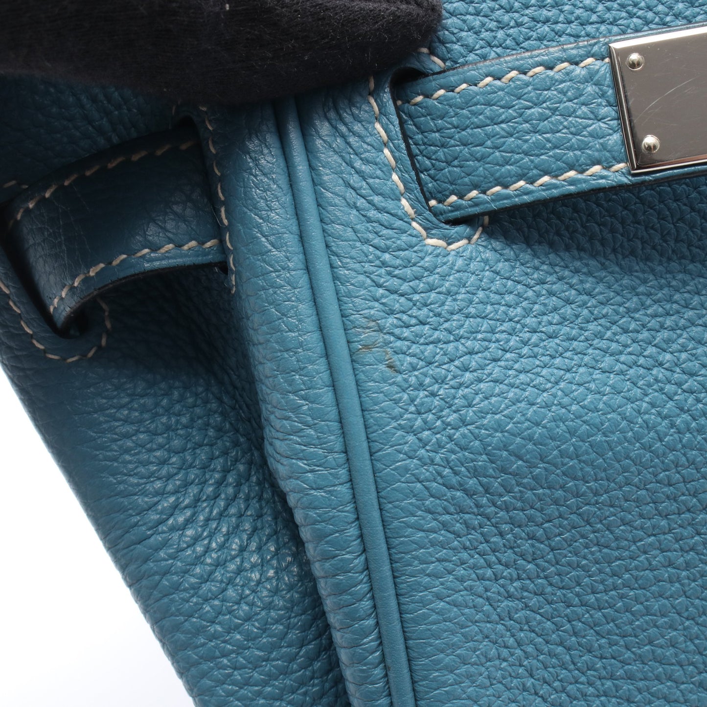 ケリー32 ブルージーン 内縫い 2WAY ハンドバッグ トゴ ブルー シルバー金具 □N刻印 エルメス