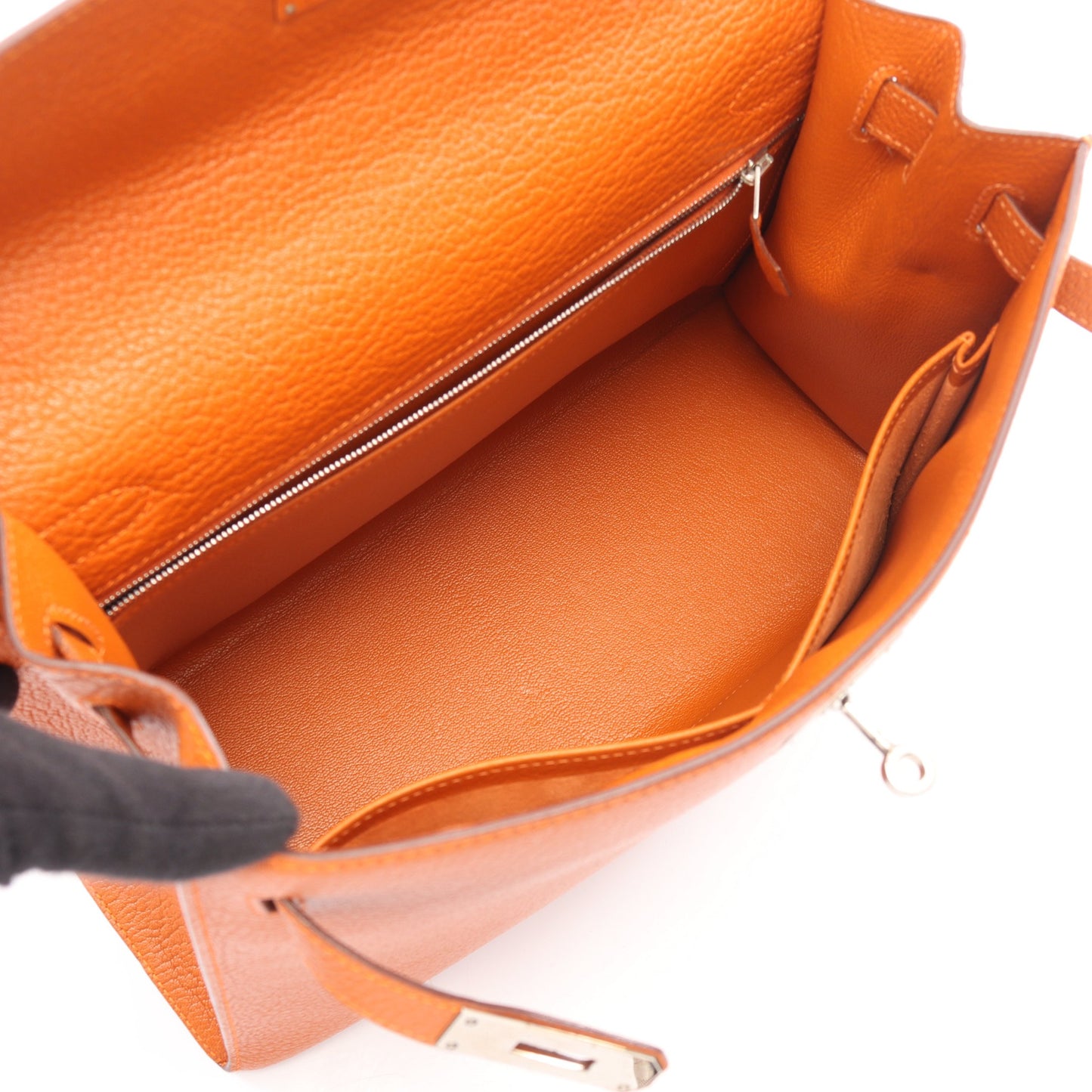 ケリー32 外縫い 2WAY ハンドバッグ シェーブル オレンジ シルバー金具 □I刻印 エルメス
