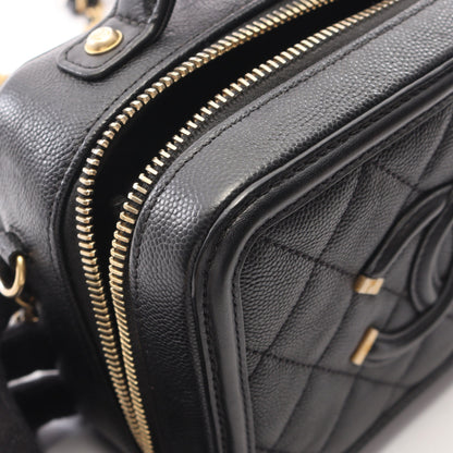 CCフィグリー スモール バニティバッグ 2WAY チェーンショルダーバッグ キャビアスキン レザー ブラック ゴールド金具 シャネル
