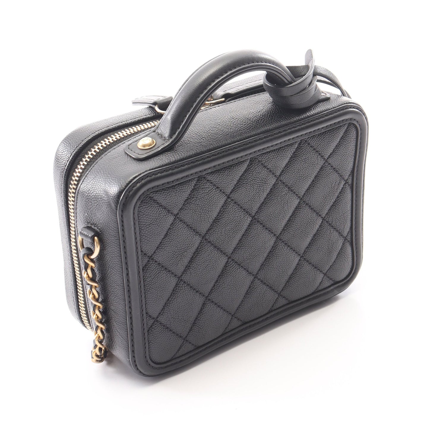 CCフィグリー スモール バニティバッグ 2WAY チェーンショルダーバッグ キャビアスキン レザー ブラック ゴールド金具 シャネル