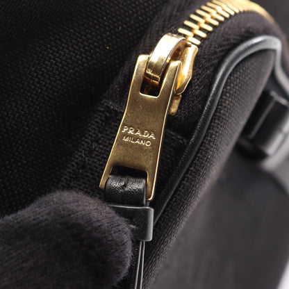 LOGO JACQUARD ロゴジャガード リボン ドローストリング 2WAY ハンドバッグ キャンバス レザー ブラック プラダ