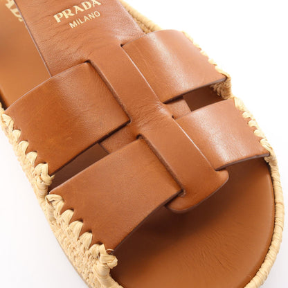 サンダル レザー ラフィア ブラウン プラダ シューズ PRADA
