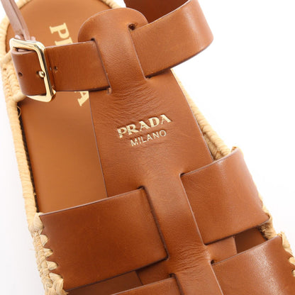 サンダル レザー ラフィア ブラウン プラダ シューズ PRADA