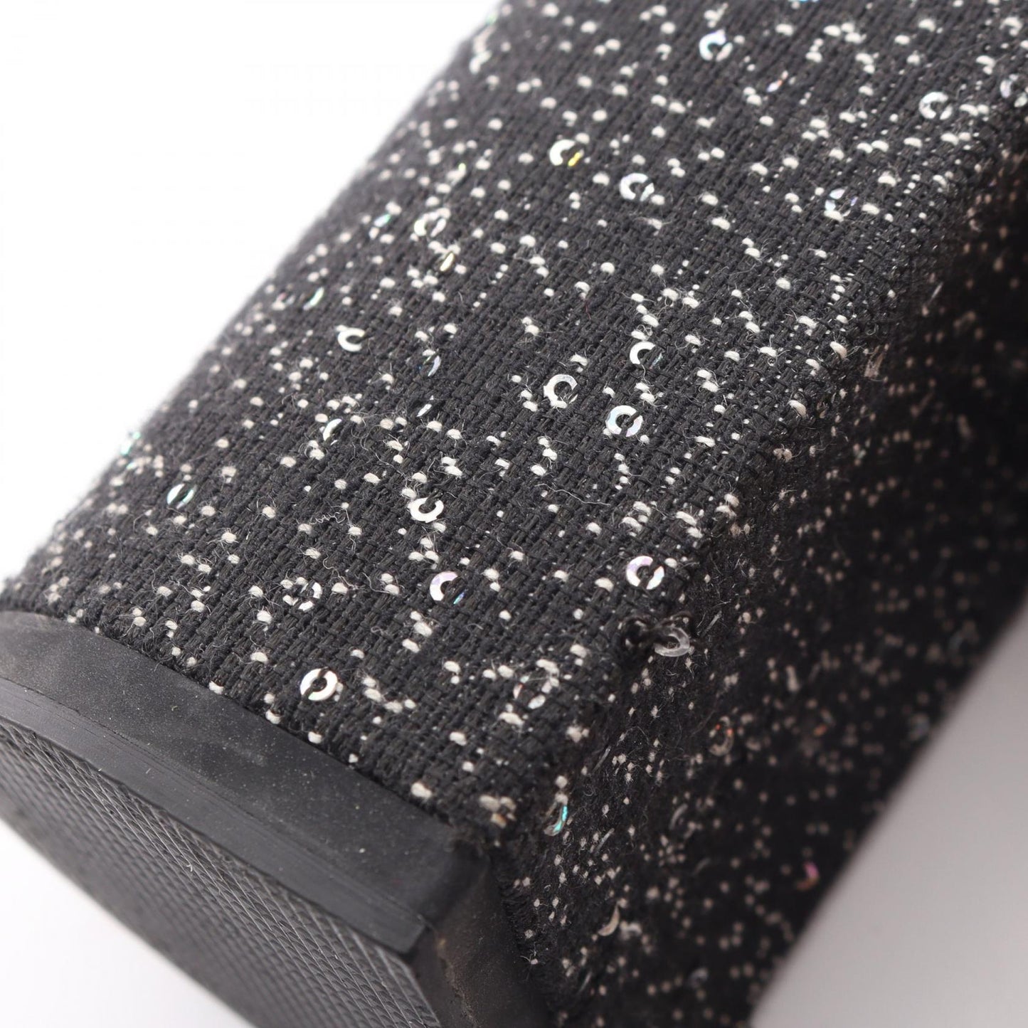 ココマーク ビーズ刺繍 スパンコール チャンキーヒール サンダル ファブリック ブラック シャネル シューズ CHANEL