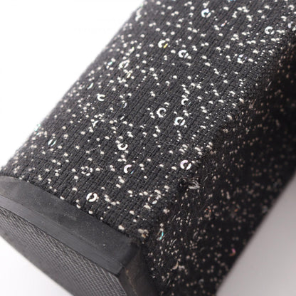 ココマーク ビーズ刺繍 スパンコール チャンキーヒール サンダル ファブリック ブラック シャネル シューズ CHANEL