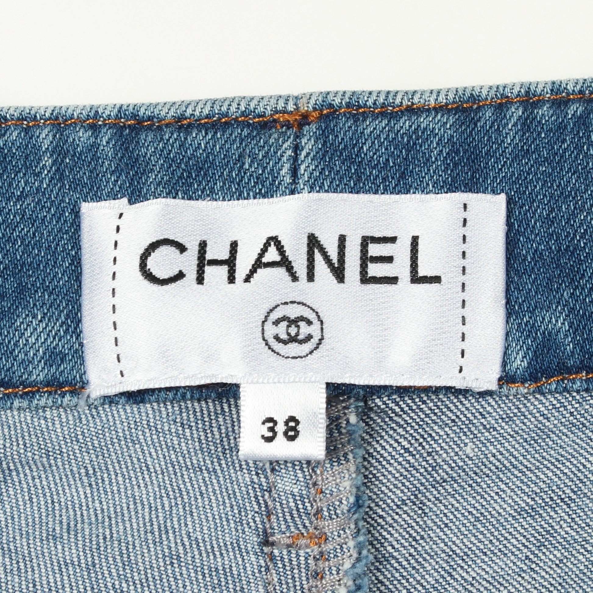 ココマークボタン マトラッセ スキニー デニムパンツ コットン ブルー シャネル ボトムス CHANEL