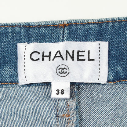 ココマークボタン マトラッセ スキニー デニムパンツ コットン ブルー シャネル ボトムス CHANEL