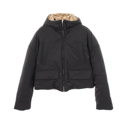 GGキャンバス フード付き リバーシブル 中綿 ジャケット コットン ブラック ベージュ グッチ アウター GUCCI