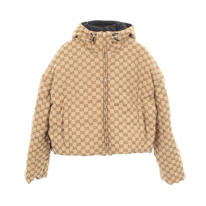 GGキャンバス フード付き リバーシブル 中綿 ジャケット コットン ブラック ベージュ グッチ アウター GUCCI