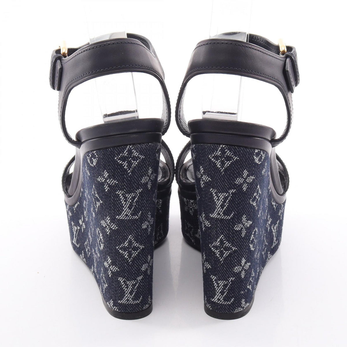 モノグラム ウェッジソール サンダル レザー デニム ネイビー ルイヴィトン シューズ LOUIS VUITTON