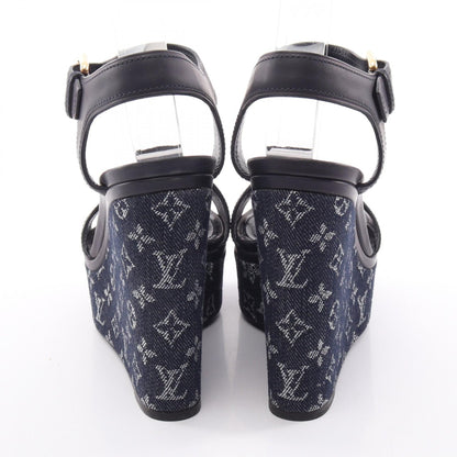 モノグラム ウェッジソール サンダル レザー デニム ネイビー ルイヴィトン シューズ LOUIS VUITTON