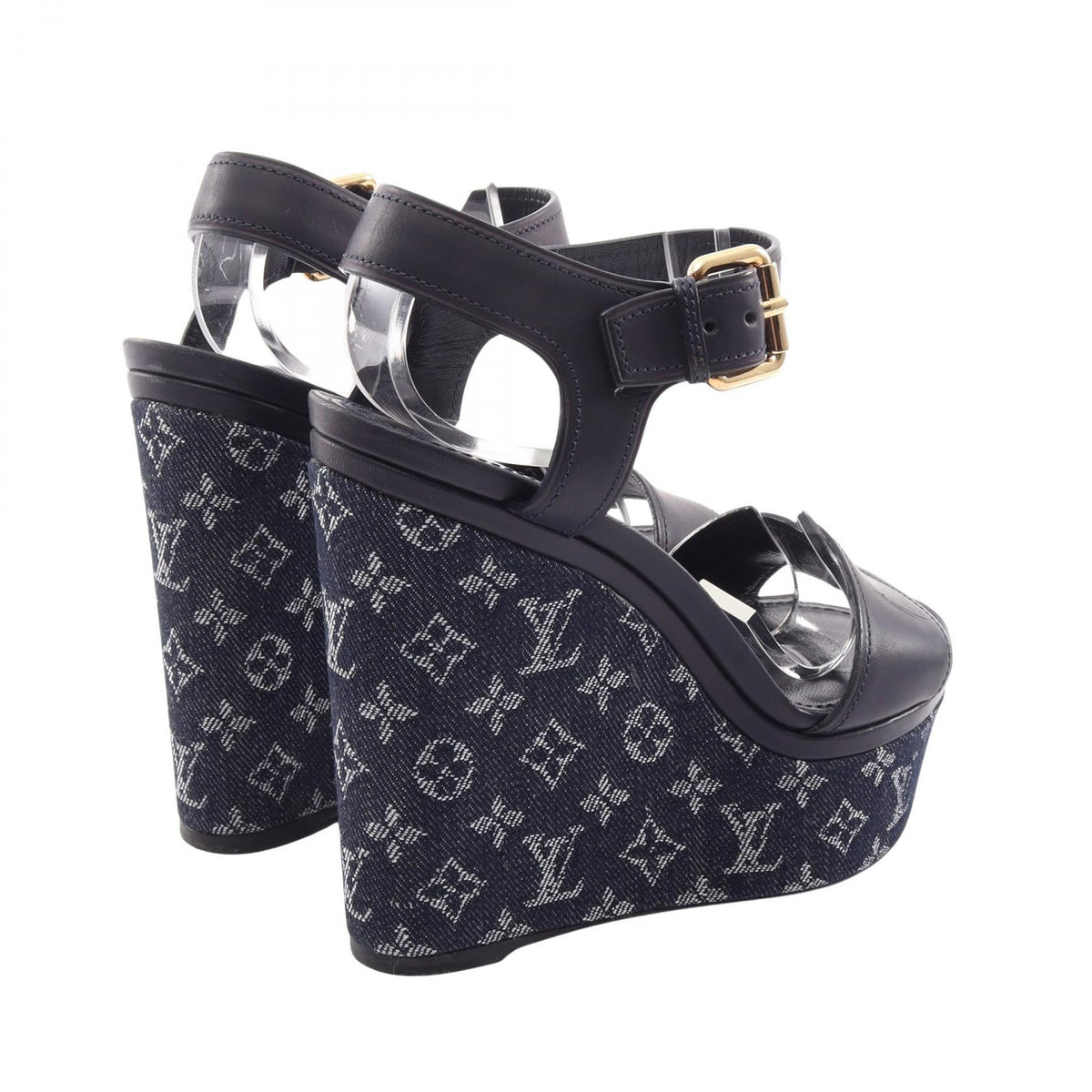 モノグラム ウェッジソール サンダル レザー デニム ネイビー ルイヴィトン シューズ LOUIS VUITTON