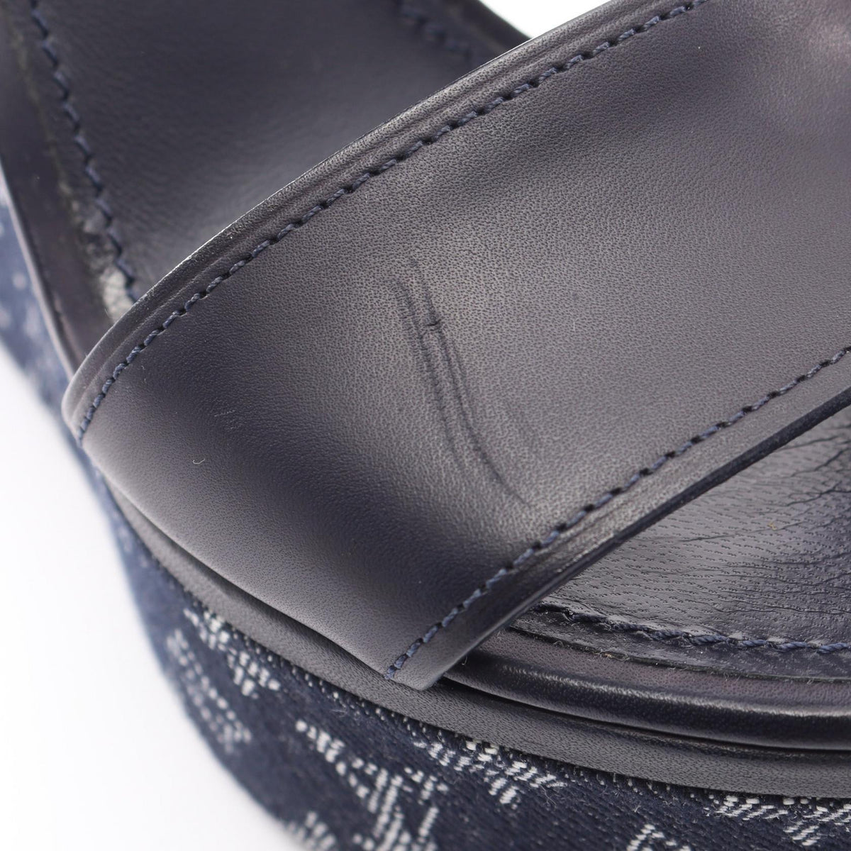 モノグラム ウェッジソール サンダル レザー デニム ネイビー ルイヴィトン シューズ LOUIS VUITTON