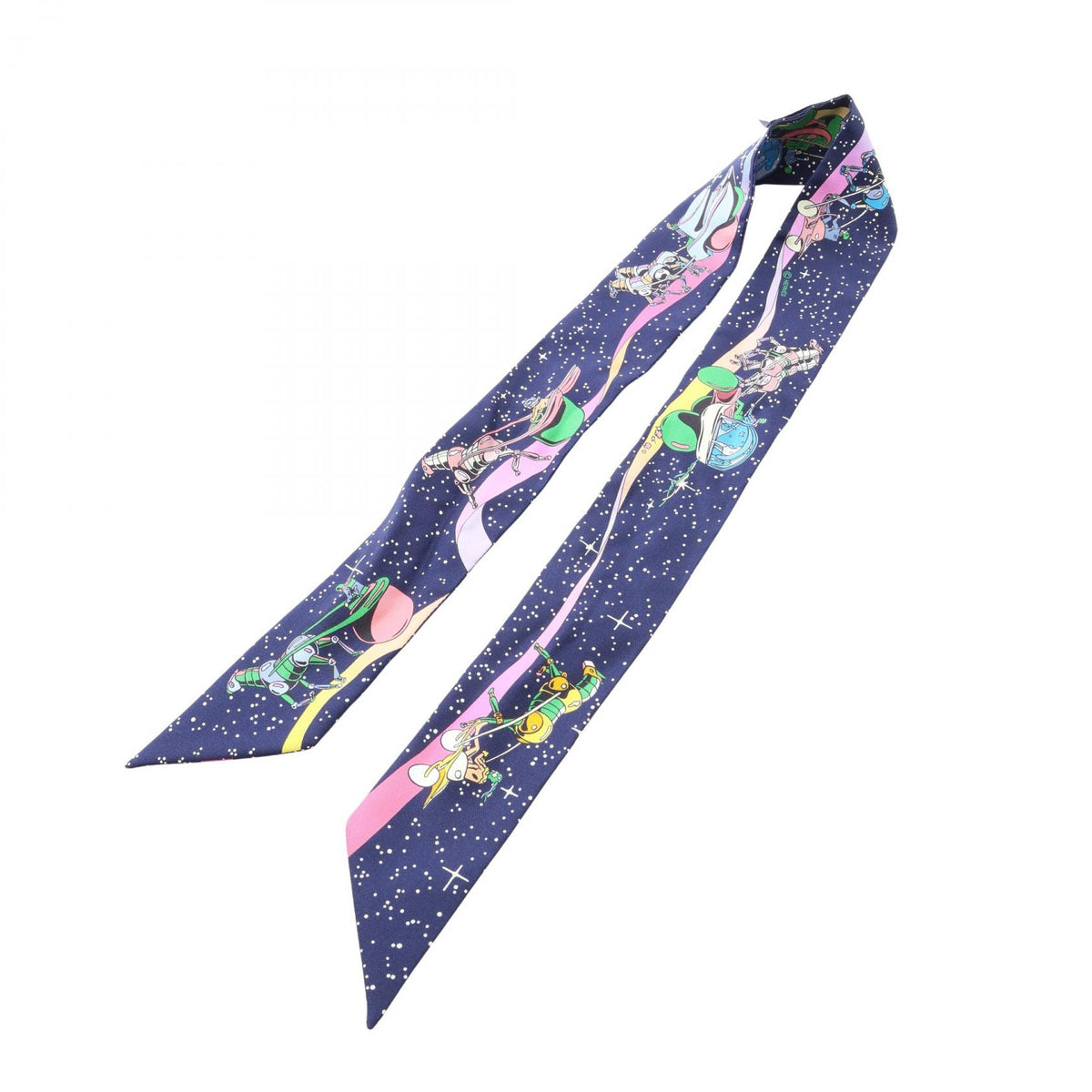 ツイリー SPACE DERBY リボン スカーフ シルク ネイビー エルメス 財布・小物 HERMES