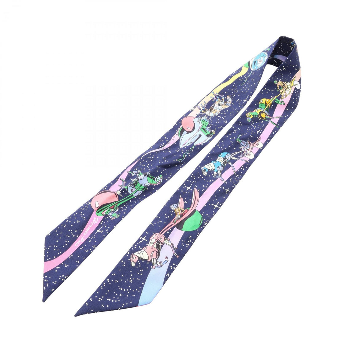 ツイリー SPACE DERBY リボン スカーフ シルク ネイビー エルメス 財布・小物 HERMES